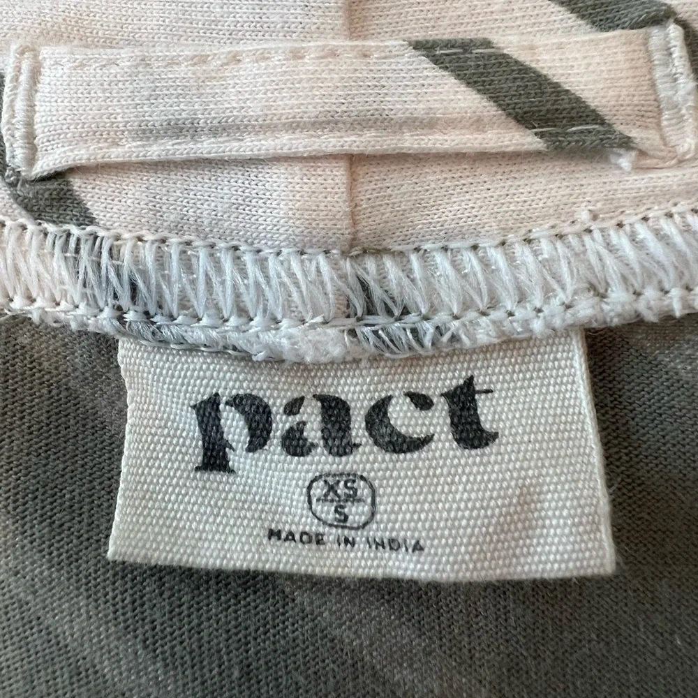 Pact 100% Organic Cotton Olive and Cream Striped Robe 3/4 Sleeve Size XS - Picture 12 of 12